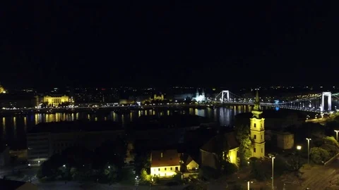 Budapest panning over the river at night, Hungary Video stock 78528803