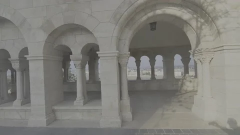 Budapest panorama from Buda palace through Fishermen's bastion Stock Footage 132447223
