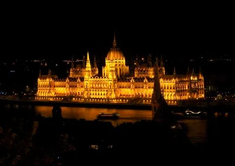 Budapest Parliament at Night Stock Photos