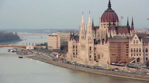 Budapest Parliament Traffic Stock Footage 45290945