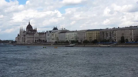 Budapest, Pest skyline from Danube river Stock Footage 79021765