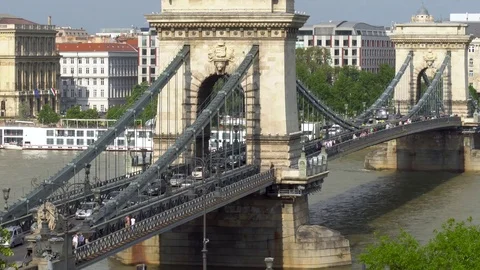 Budapest Pillar of  Chain Bridge Hungary Stock Footage 78579284