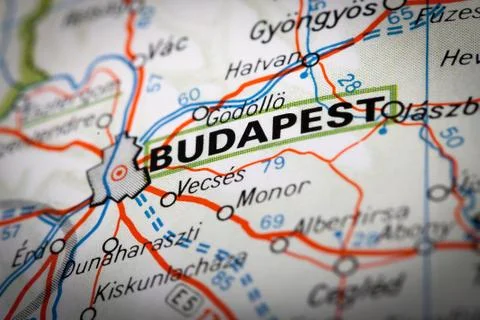 Budapest on a road map Stock Photos