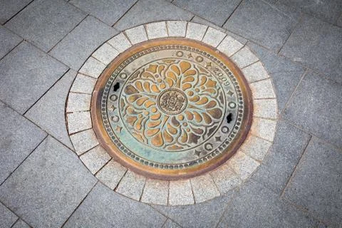 Budapest rusted sewer cap Stock Photos