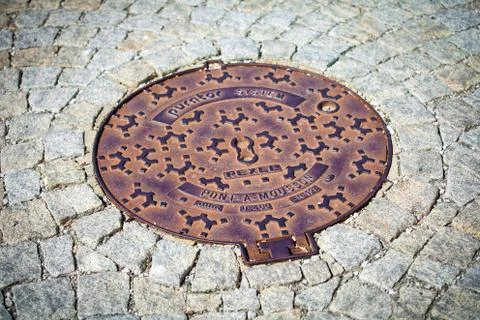 Budapest rusted sewer cap Stock Photos