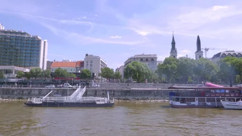 Budapest scenery, Pest side from the Danube Stock Footage 83765281