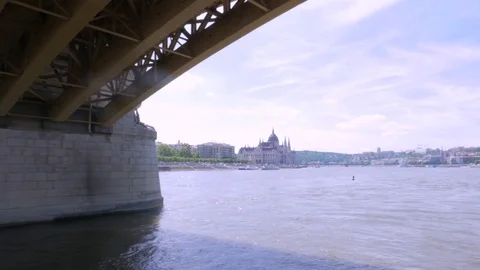 Budapest scenery, Pest side from the Danube Stock Footage 83765701