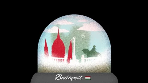 Budapest Snow Globe Cartoon Animation in Seamless Loop Stock Footage 110243161