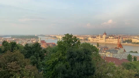 Budapest Sunset City View Pest Pan Stock Footage