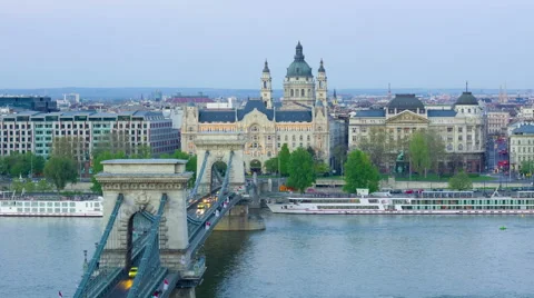 Budapest at sunset time, zooming timelapse Stock Footage 60048116