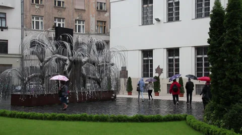 BUDAPEST SYNAGOGUE BACKYARD MEMORIAL TREE 4 LS Stock Footage 39446562