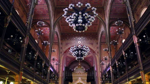 BUDAPEST SYNAGOGUE INSIDE 2 LS TILT DOWN Stock Footage 39432989