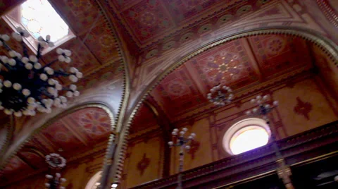 BUDAPEST SYNAGOGUE INSIDE 7 CU CEILING PAN RIGHT Stock Footage 39435562