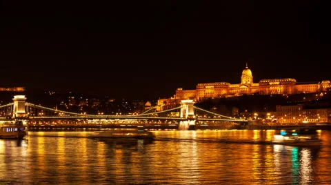Budapest. Szechenyi bridge. Buda castle in the background. Stock Footage 46421172