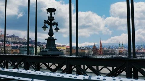 Budapest through the bridge Stock Photos