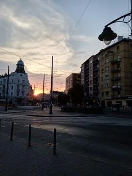 A Budapest traffic light sitting on the side of a road Stock Photos