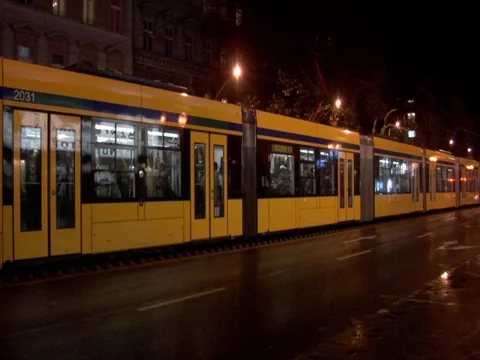 Budapest Tram at Night Stock Footage 110924312