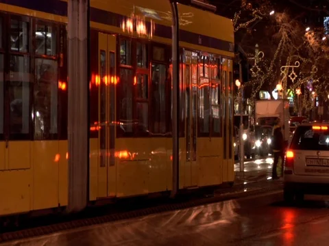 Budapest Tram at Night Stock Footage 110924431