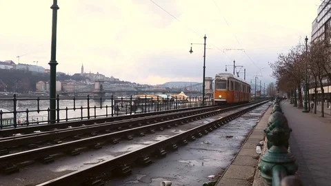 Budapest Tram Passing Stock Footage 73019635