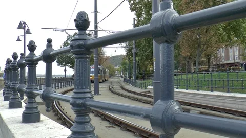 Budapest Tram Through Guard Rail Stock Footage 99098911
