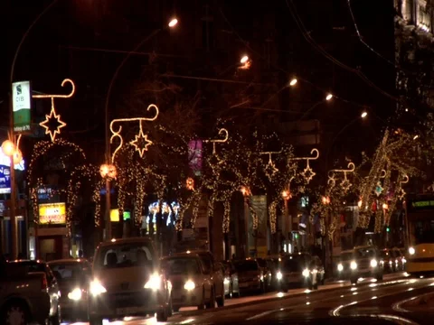 Budapest trams and traffic at night, 2007 Stock Footage 111147180