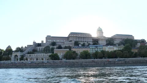 Budapest, view of the Buda Castle from the boat with flare Stock Footage 133428909