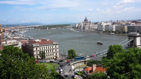 Budapest, view of Danube river from Buda's castle Stock Footage 78994858