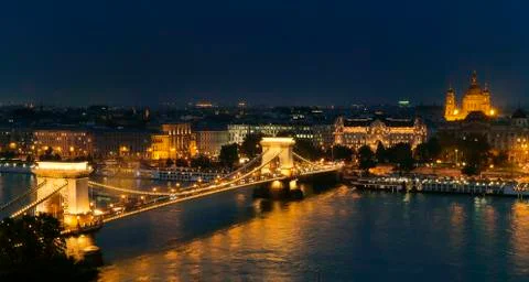 Budapest, view from top to chain bridge in the evening Stock Photos