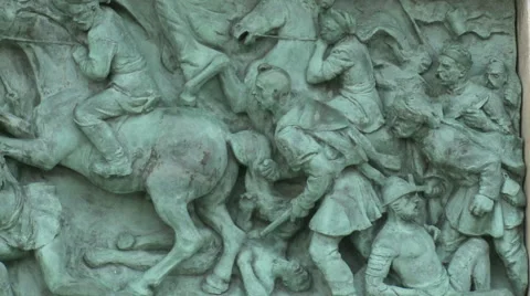 Budapest Wall Horses Solders Stock Footage 46014963