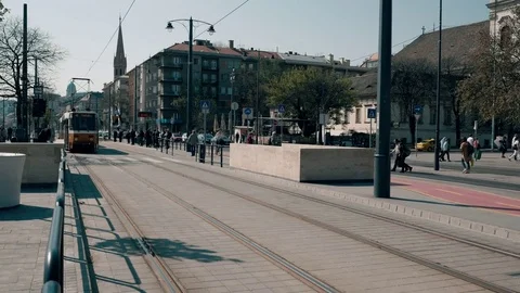 Budapest yellow trams Video stock 74233012