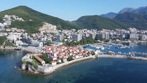 Budav old town backwards aerial view - Montenegro Stock Footage 252155767