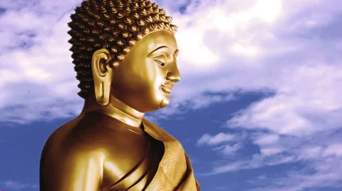 Buddha and timelapse sky with clouds Stock Footage