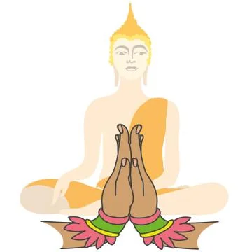 Buddha and Two hands  in prayer Stock Illustration