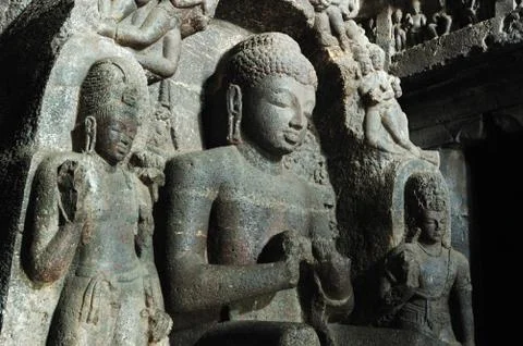 Buddha at carpenter's cave -ellora temple complex ,india, unesco heritage Stock Photos