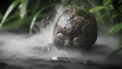 Buddha child head in mist Stock Footage 161449495