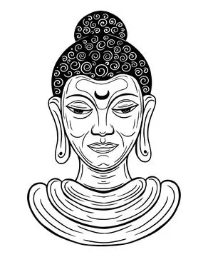 Buddha close up face hand drawn vector Stock-Illustration