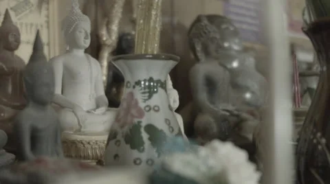 Buddha Figures And Incense Sticks At Home In Bangkok - Thailand Stock Footage 37622190