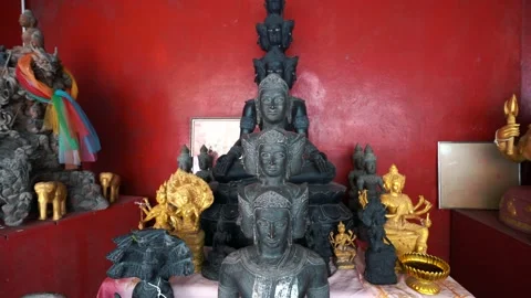 Buddha figures in buddhist temple in Big Buddha Phuket Stock Footage 153731281
