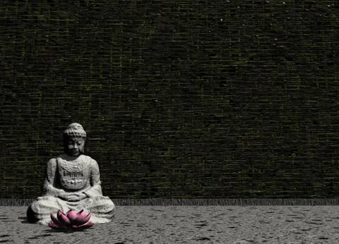 Buddha in grey room - 3D render Stock Illustration