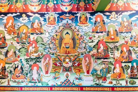 Buddha, his close disciples Shariputra and Maudgalyayana, Stock Illustration