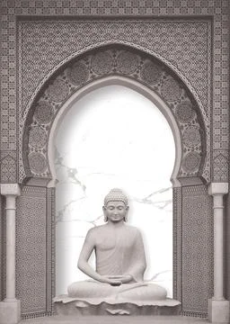 Buddha illustration Wall Art Rendering Wallpaper. Stock Illustration