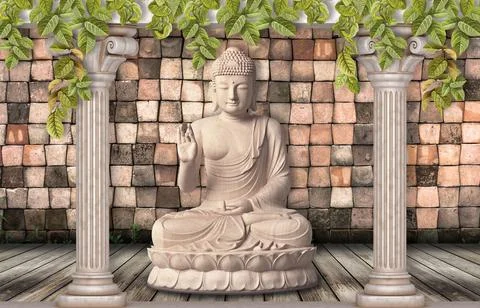 Buddha illustration Wall Art Rendering Wallpaper Stock Illustration