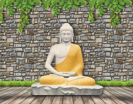 Buddha illustration Wall Art Rendering Wallpaper for Living room. Stock Illustration