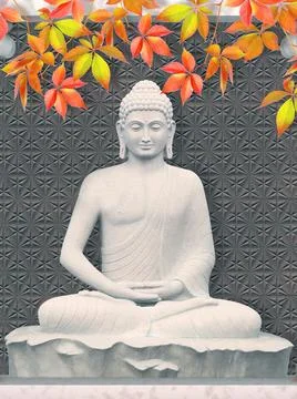 Buddha illustration Wall Art Rendering Wallpaper for Living room. Stock Illustration