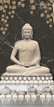 Buddha illustration Wall Art Rendering Wallpaper for Living room Stock Illustration