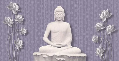 Buddha illustration Wall Art Rendering Wallpaper for Living room. Stock Illustration