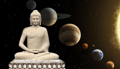 Buddha illustration Wall Art Rendering Wallpaper for Living room. Stock Illustration