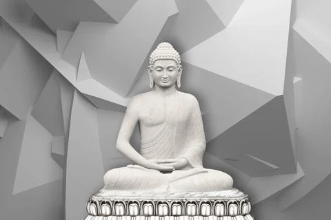 Buddha illustration Wall Art Rendering Wallpaper for Living room. Stock Illustration