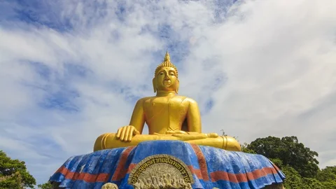 Buddha image background blue sky and cloud move time lapse Stock Footage 96295422