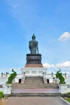 Buddha image with elephant trees at phutthamonthon Stock Photos